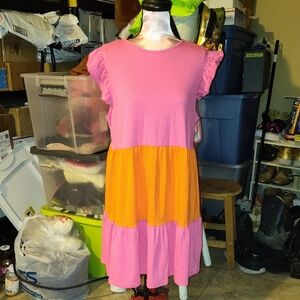 SHEIN Pink and Orange Midi Dress